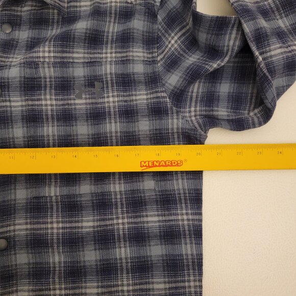Under Armour Flannel Shirt Mens Medium Blue Plaid Tradesman Flex Snap Button Up - Picture 8 of 12
